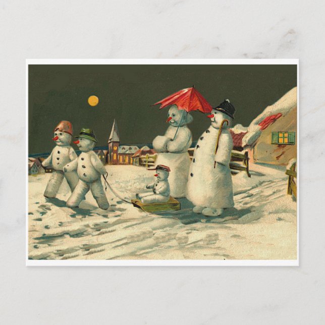 Weihnachtsschneemannsschneemannsschneemänner Famil Feiertagspostkarte (Vorderseite)