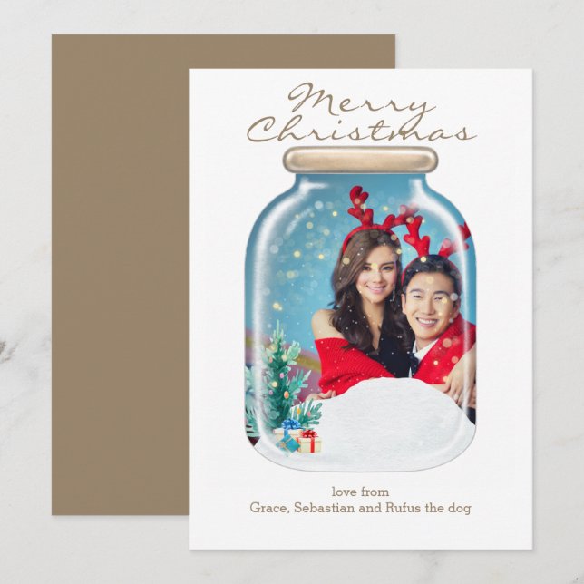 Weihnachtsschneemason Jar Foto Personalisierte Kar Einladung (Vorne/Hinten)