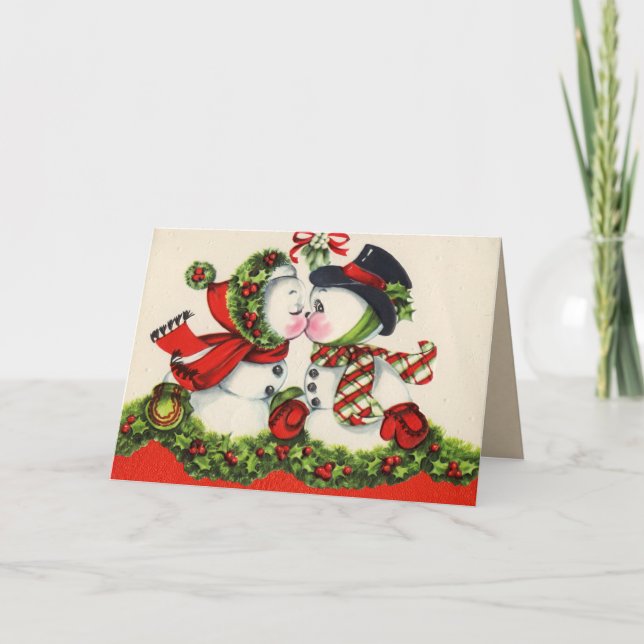 Weihnachtsschneemenschen Kiss Card Feiertagskarte (Vorderseite)