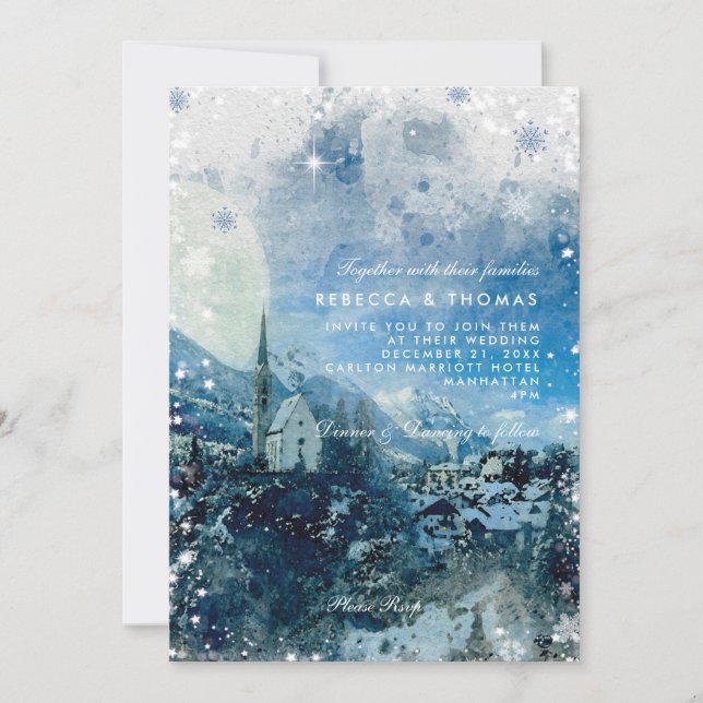 Weihnachtsschneeszene Winterferien Hochzeit Einladung (Vorderseite)