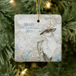 Weihnachtsschneetier Hirschtypografie personalisie Keramikornament