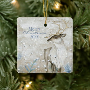 Weihnachtsschneetier Hirschtypografie personalisie Keramikornament