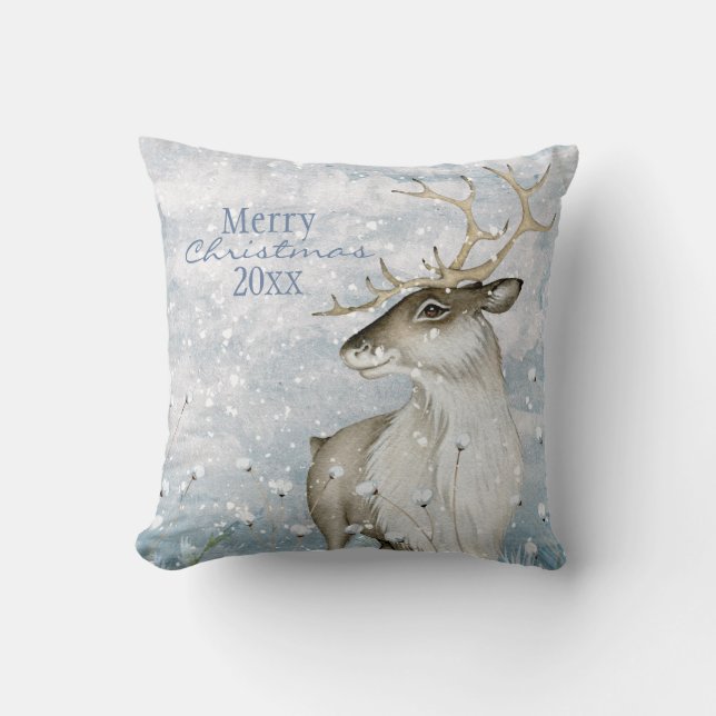 Weihnachtsschneetier Hirschtypografie personalisie Kissen (Vorderseite)