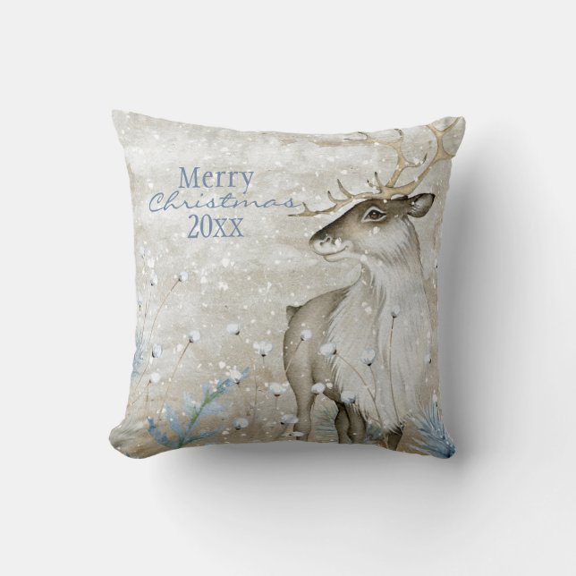 Weihnachtsschneetier Hirschtypografie personalisie Kissen (Vorderseite)