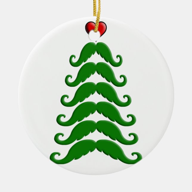 Weihnachtsschnurrbart-Baum Keramik Ornament (Vorne)