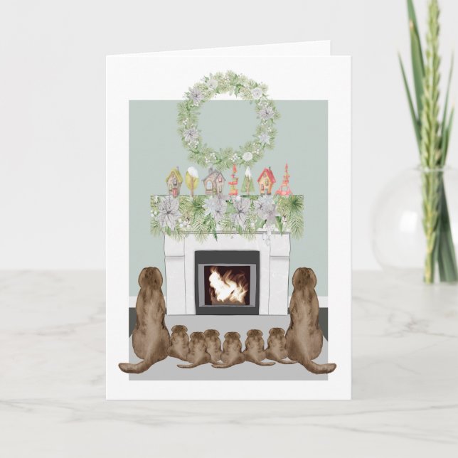 Weihnachtsschokolade Labrador Family Feuerplatz Sz Karte (Vorderseite)