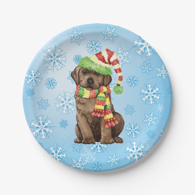 Weihnachtsschokolade-Labrador Pappteller (Vorderseite)