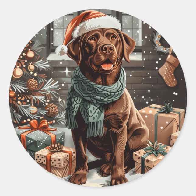 Weihnachtsschokolade Labrador Retriever Dog Runder Aufkleber (Vorderseite)
