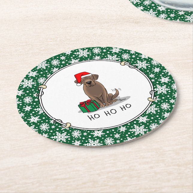 Weihnachtsschokolade Labrador Retriever Funny Runder Pappuntersetzer (Angewinkelt)