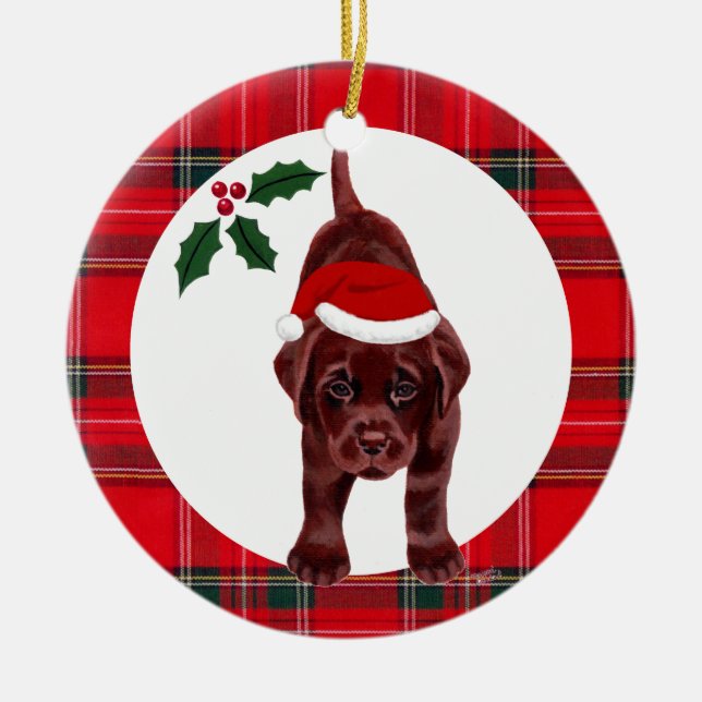 Weihnachtsschokolade Labrador Welpe Keramik Ornament (Vorne)