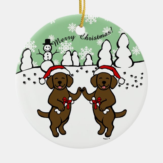 Weihnachtsschokolade Labradors Cartoon Keramikornament (Vorne)