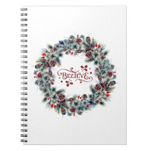 Weihnachtsschreath BELIEVE Typografie Notizblock