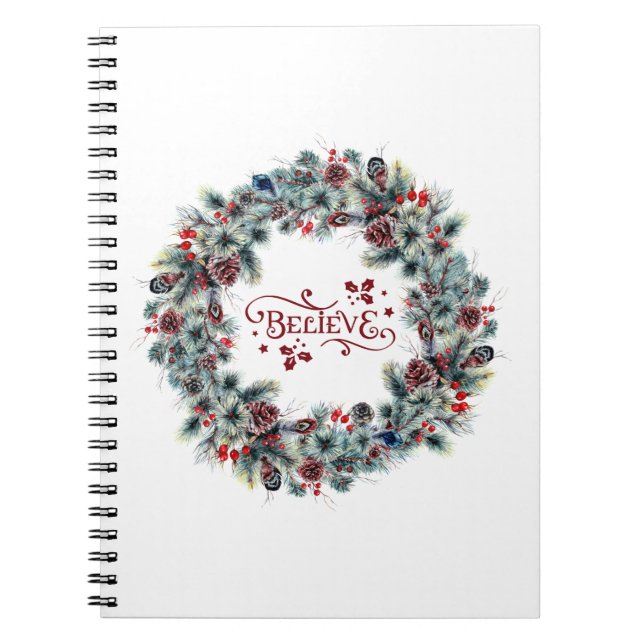 Weihnachtsschreath BELIEVE Typografie Notizblock (Vorderseite)