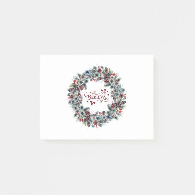 Weihnachtsschreath BELIEVE Typografie Post-it Klebezettel (Vorderseite)