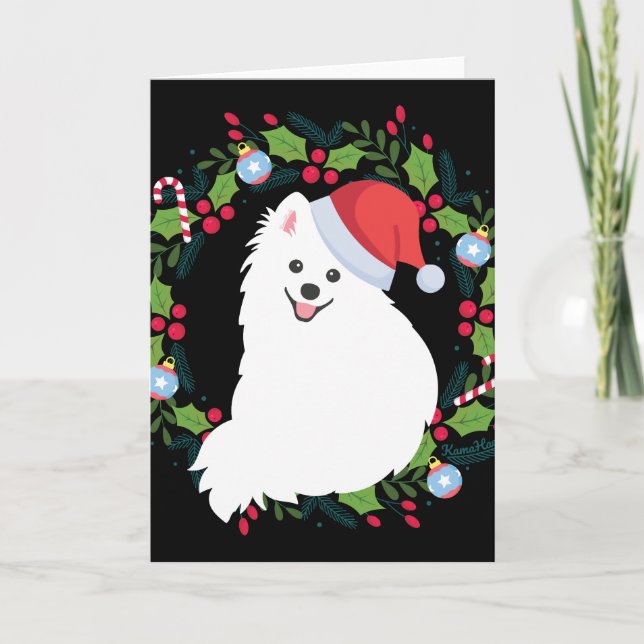 Weihnachtsschreath Japanischer Spitz Dog Karte (Vorderseite)