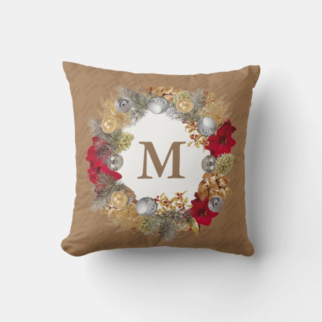 Weihnachtsschreath MONOGRAM Beige Kissen (Vorderseite)