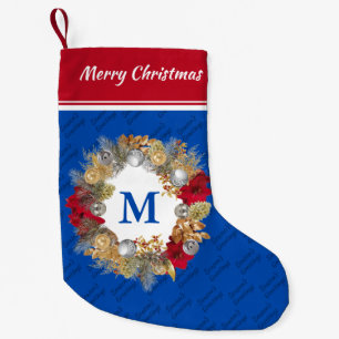Weihnachtsschreath MONOGRAM Cobalt Blue Kleiner Weihnachtsstrumpf
