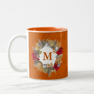Weihnachtsschreath MONOGRAM feiern Jesus ORANGE Zweifarbige Tasse