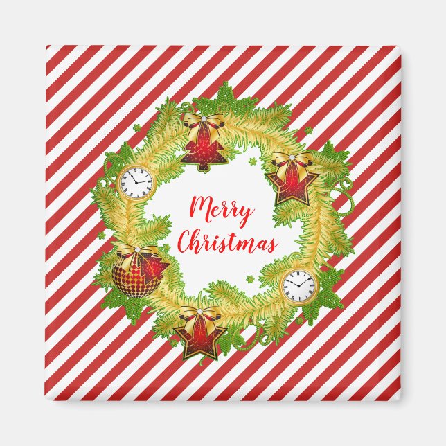 Weihnachtsschrei Gold Ornamente Rote Streifen Magnet (Vorne)