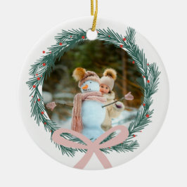 Weihnachtsschrei mit rosafarbenem Ribbon-Foto Keramik Ornament