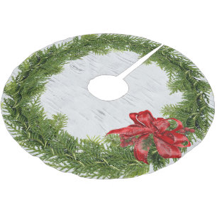 Weihnachtsschrei mit rotem Bow auf der Birke Polyester Weihnachtsbaumdecke