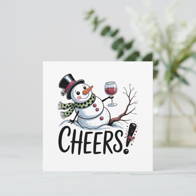 Weihnachtsschrei Snowman Kitchen Wine Küche Feiertagskarte (Stehend Vorderseite)