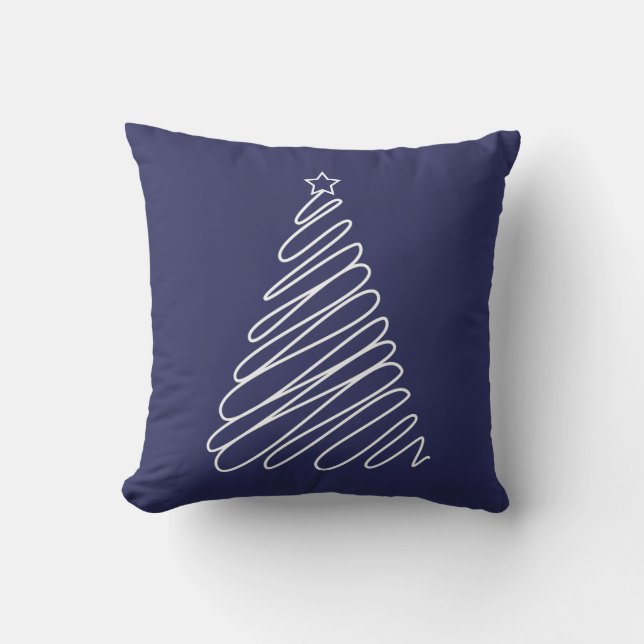 Weihnachtsschreiber Tree Navy Blauer Weiß Kissen (Vorderseite)
