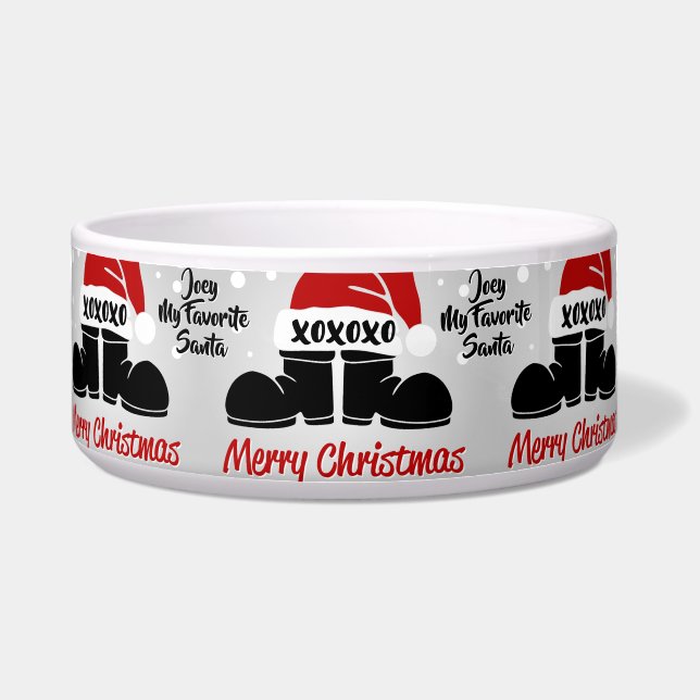 Weihnachtsschuhe/Keramik mit roter Verschlusskappe Napf (Vorderseite)