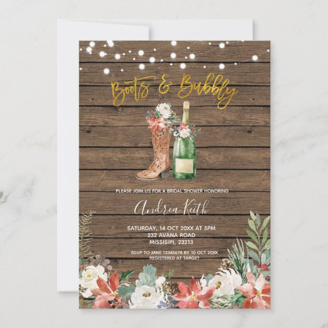 Weihnachtsschuhe und Brautparty Bubbly Einladung (Vorderseite)
