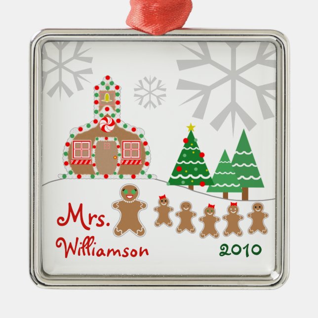 WeihnachtsSchulhaus-Szene - Lebkuchen-Lehrer Silbernes Ornament (Vorne)