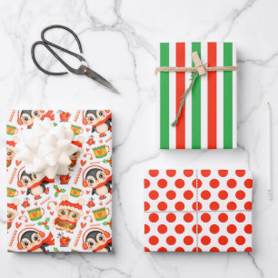 Weihnachtsschüssel und Pinguin Wrapping Paper Set  Geschenkpapier Set