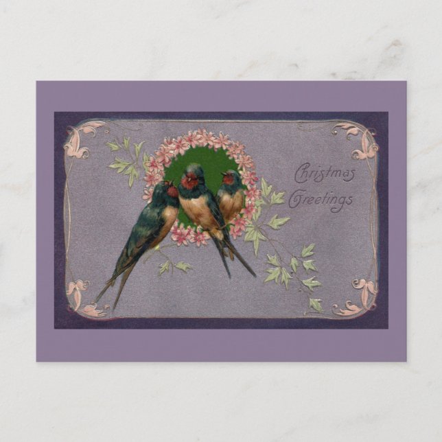 Weihnachtsschwalben Feiertagspostkarte (Vorderseite)