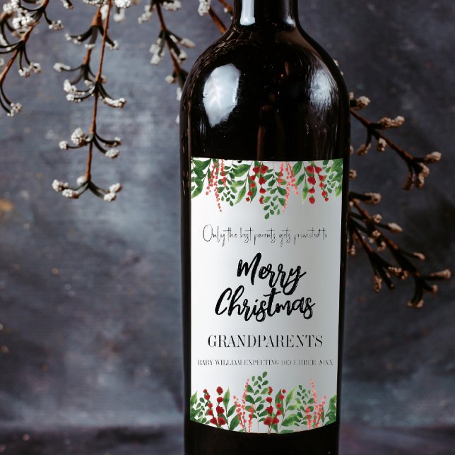 Weihnachtsschwangerschaft Kinderankündigung Großel Weinetikett (Christmas Pregnancy Baby Announcement Grandparent Wine Label)