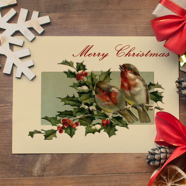 Weihnachtsschwangvögel und Holly Postcard Feiertagspostkarte (Von Creator hochgeladen)