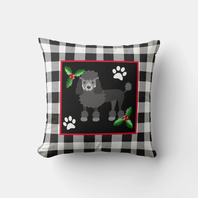 Weihnachtsschwarz-Standardpoodles Kissen (Vorderseite)