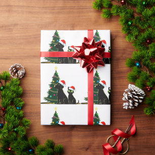 Weihnachtsschwarze Katze und Hund mit Weihnachtsma Geschenkpapier