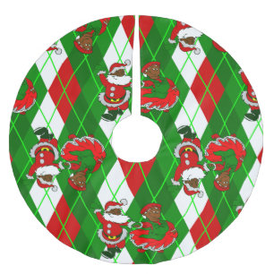 Weihnachtsschwarze Santa-Ehefrau kariert Polyester Weihnachtsbaumdecke