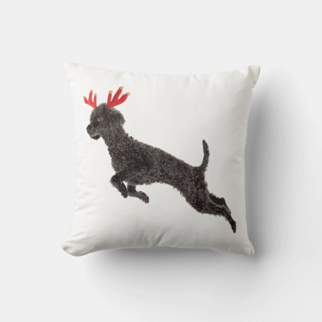 Weihnachtsschwarze Zwergpudel-Hunderen-Geweihe Kissen (Vorderseite)
