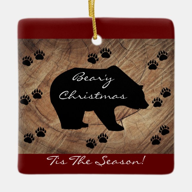 Weihnachtsschwarzer Bär und Bärenpaare Keramikornament (Vorderseite)