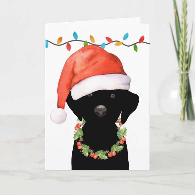 Weihnachtsschwarzer Labrador Santa Dog Feiertagskarte (Vorderseite)