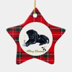 Weihnachtsschwarzer Labrador-WelpeTartan Keramik Ornament