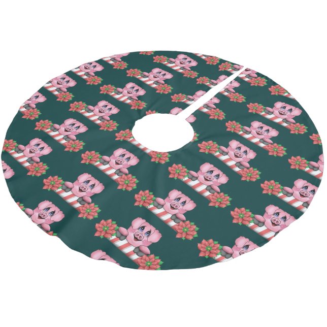Weihnachtsschwein-Baum-Rock Polyester Weihnachtsbaumdecke (Schrägansicht)