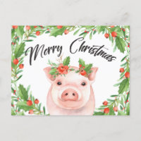 Weihnachtsschwein im Aquarell Postkarte