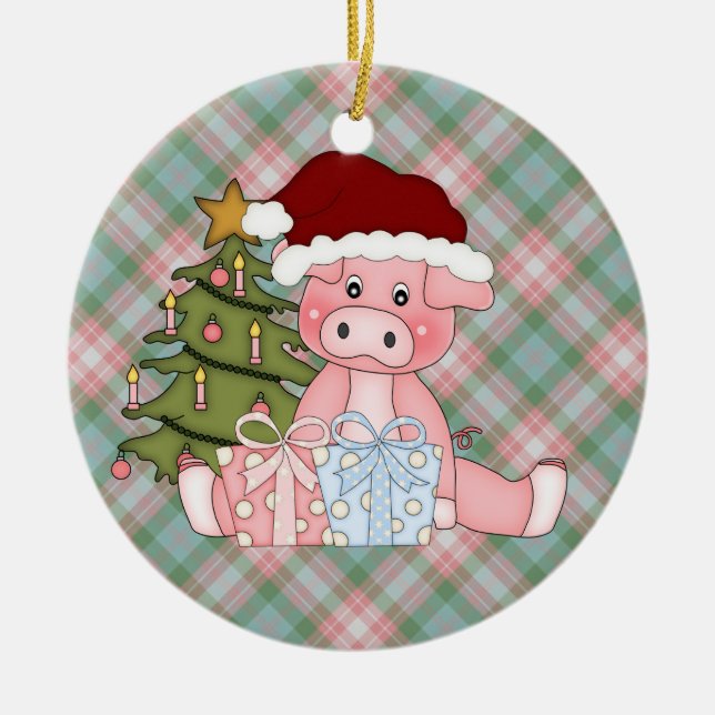 Weihnachtsschwein-Verzierung Keramik Ornament (Vorne)