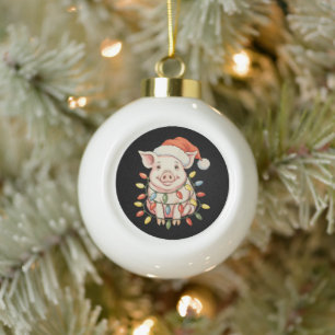 Weihnachtsschwein Xmas Lichter Santa Heu Weihnacht Keramik Kugel-Ornament