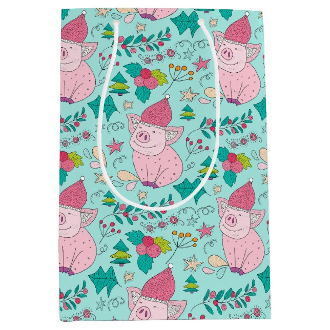 Weihnachtsschweine Mittlere Geschenktasche Geschenktüte (Vorderseite)