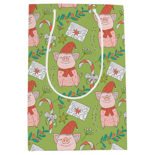 Weihnachtsschweine Mittlere Geschenktasche Mittlere Geschenktüte (Vorderseite)