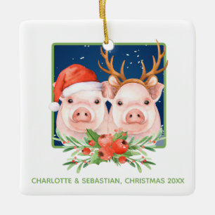 Weihnachtsschweine niedliche Sankt und Ren-Paare Keramikornament