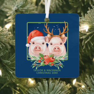 Weihnachtsschweine Niedlicher Weihnachtsmann und R Ornament Aus Metall