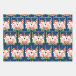 Weihnachtsschweine und Rentierschweine Geschenkpapier Set